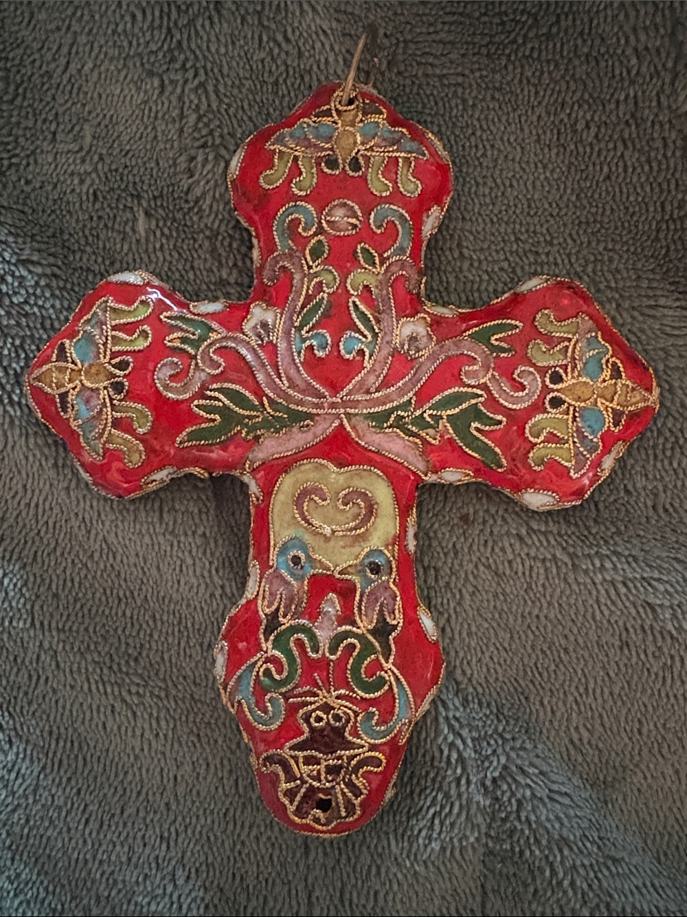 Red Cloisonne Decorative Cross Wall Hanging/Ornament